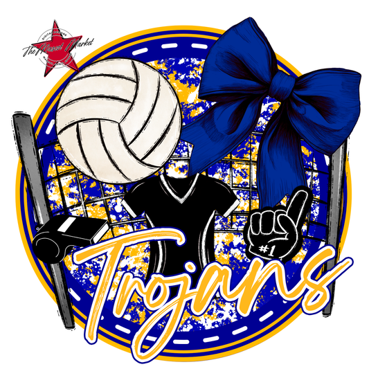 Trojans Circle Volleyball Design-Blue-Yellow