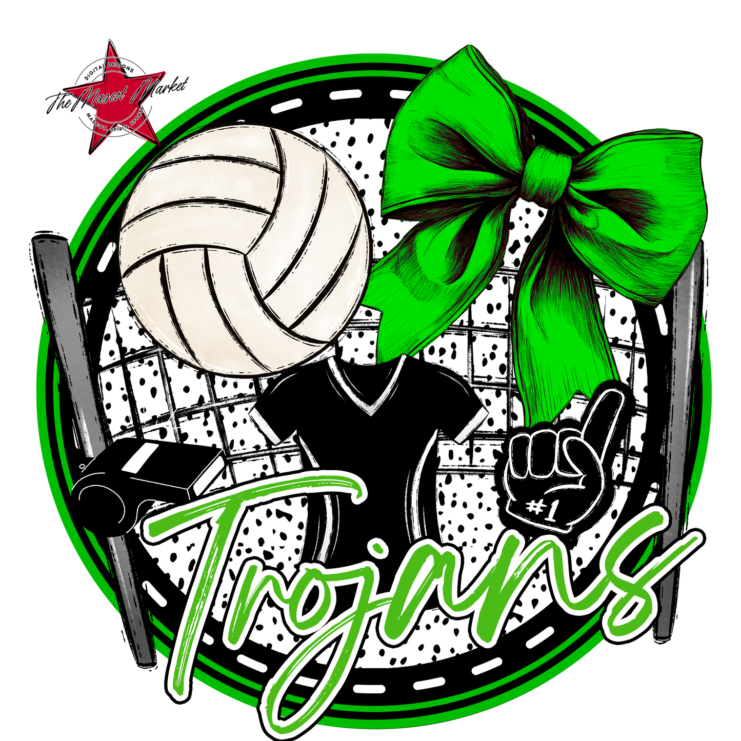 Trojans Circle Volleyball Design-Bright Green