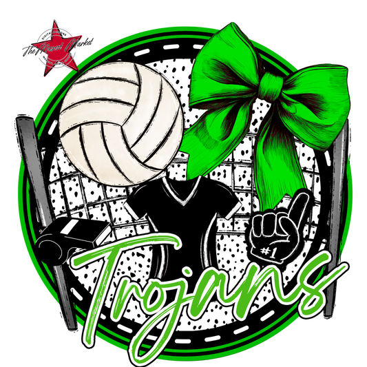 Trojans Circle Volleyball Design-Bright Green