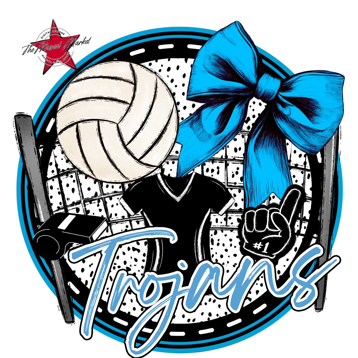 Trojans Circle Volleyball Design-Carolina Blue