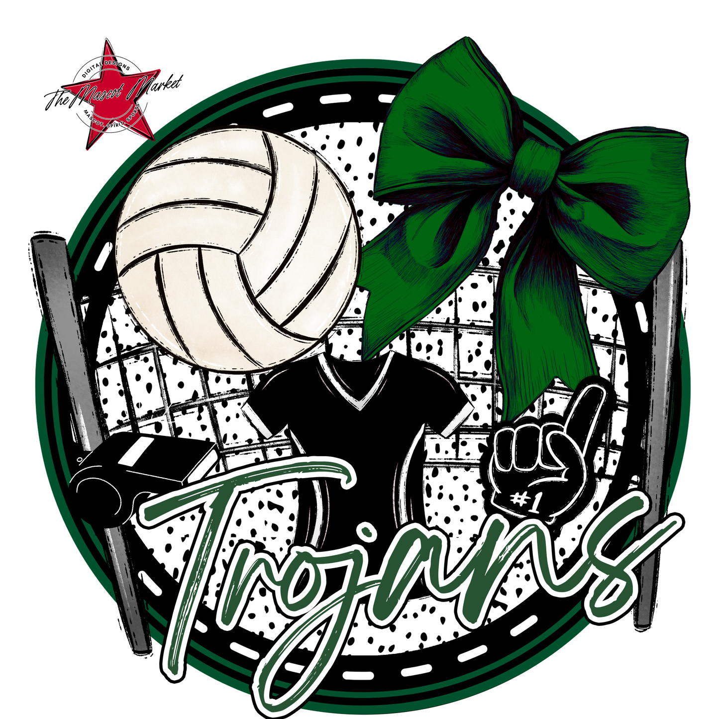 Trojans Circle Volleyball Design-Green