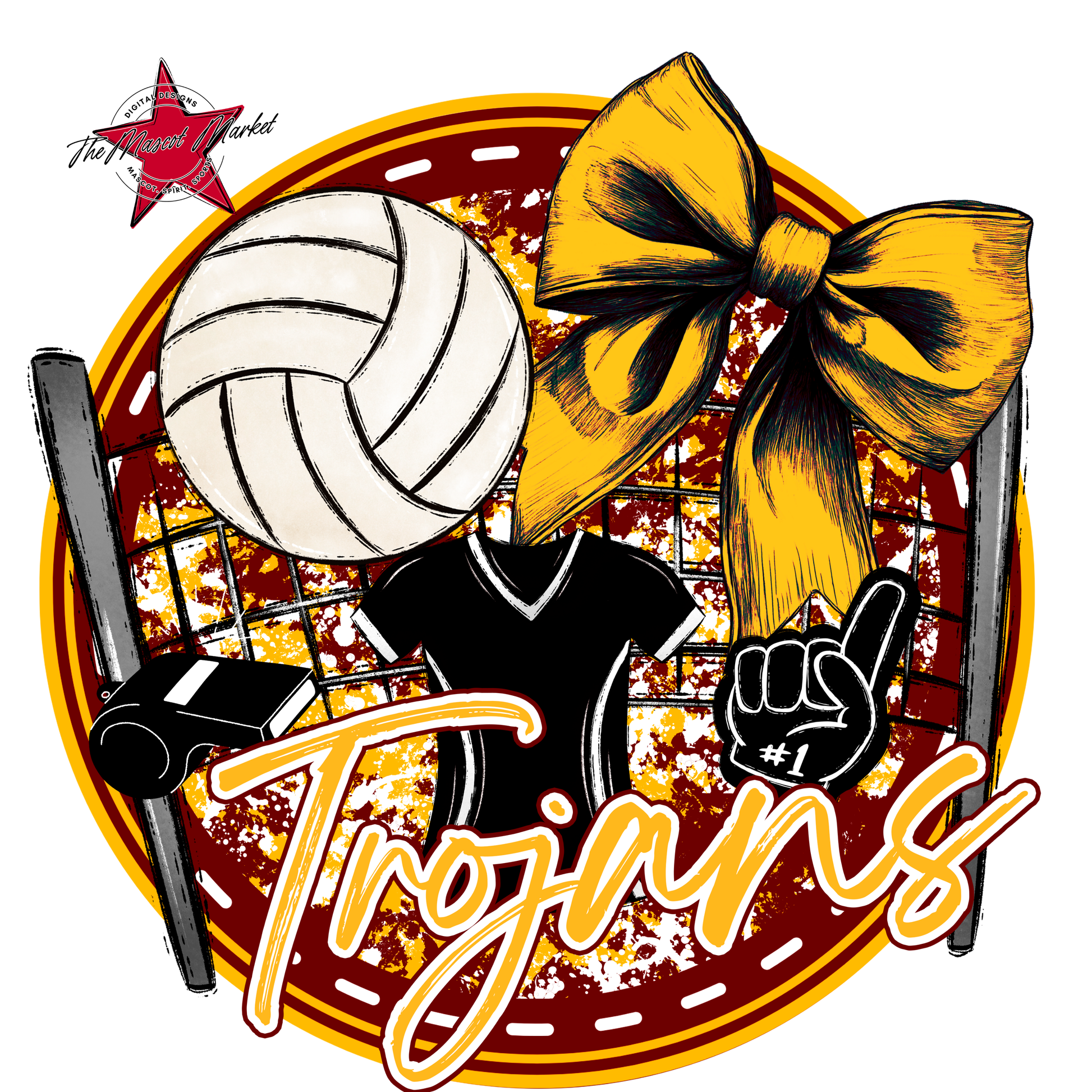 Trojans Circle Volleyball Design-Maroon-Yellow