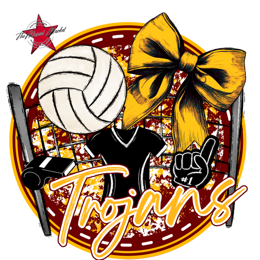 Trojans Circle Volleyball Design-Maroon-Yellow