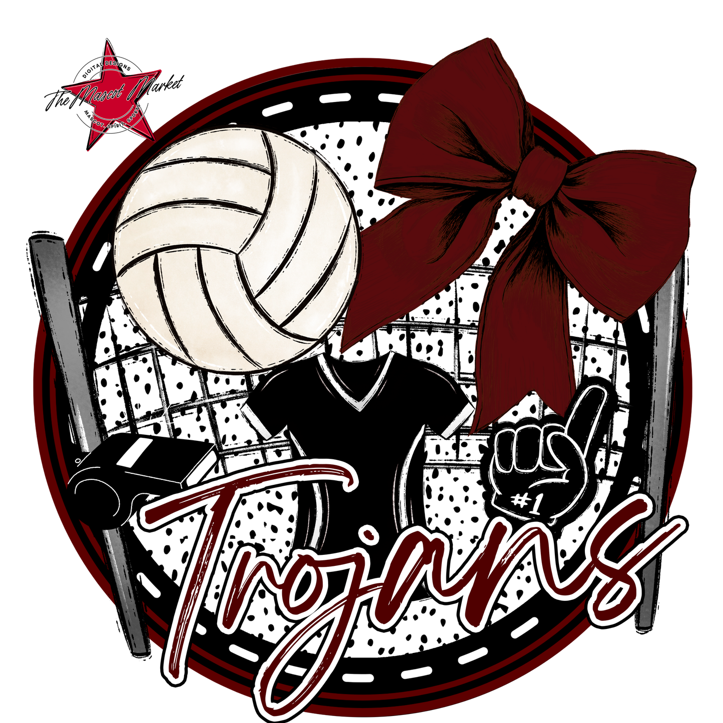Trojans Circle Volleyball Design-Maroon
