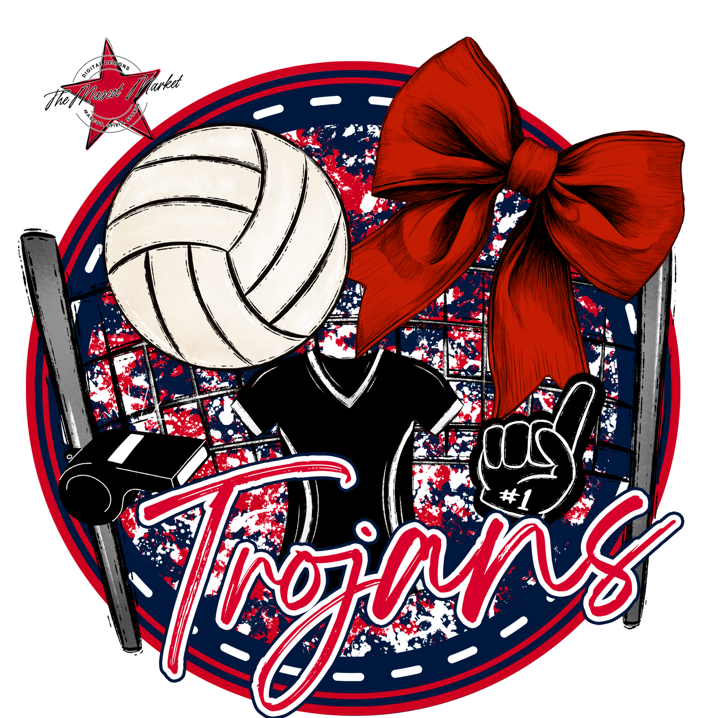 Trojans Circle Volleyball Design-Navy-Red
