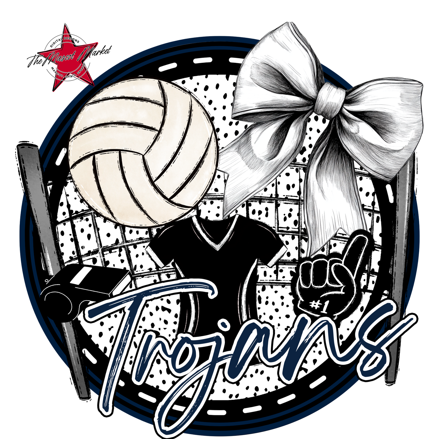 Trojans Circle Volleyball Design-Navy