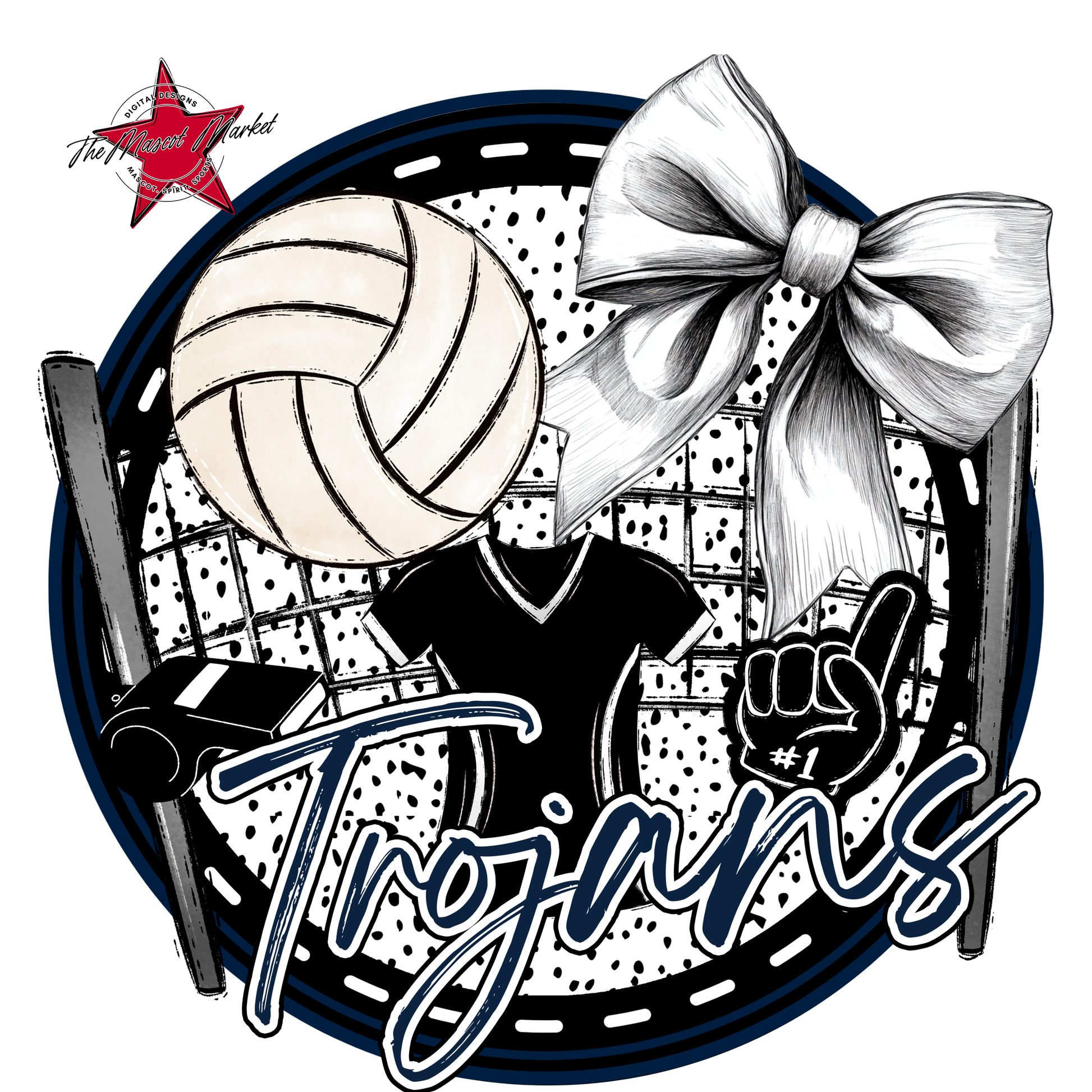 Trojans Circle Volleyball Design-Navy