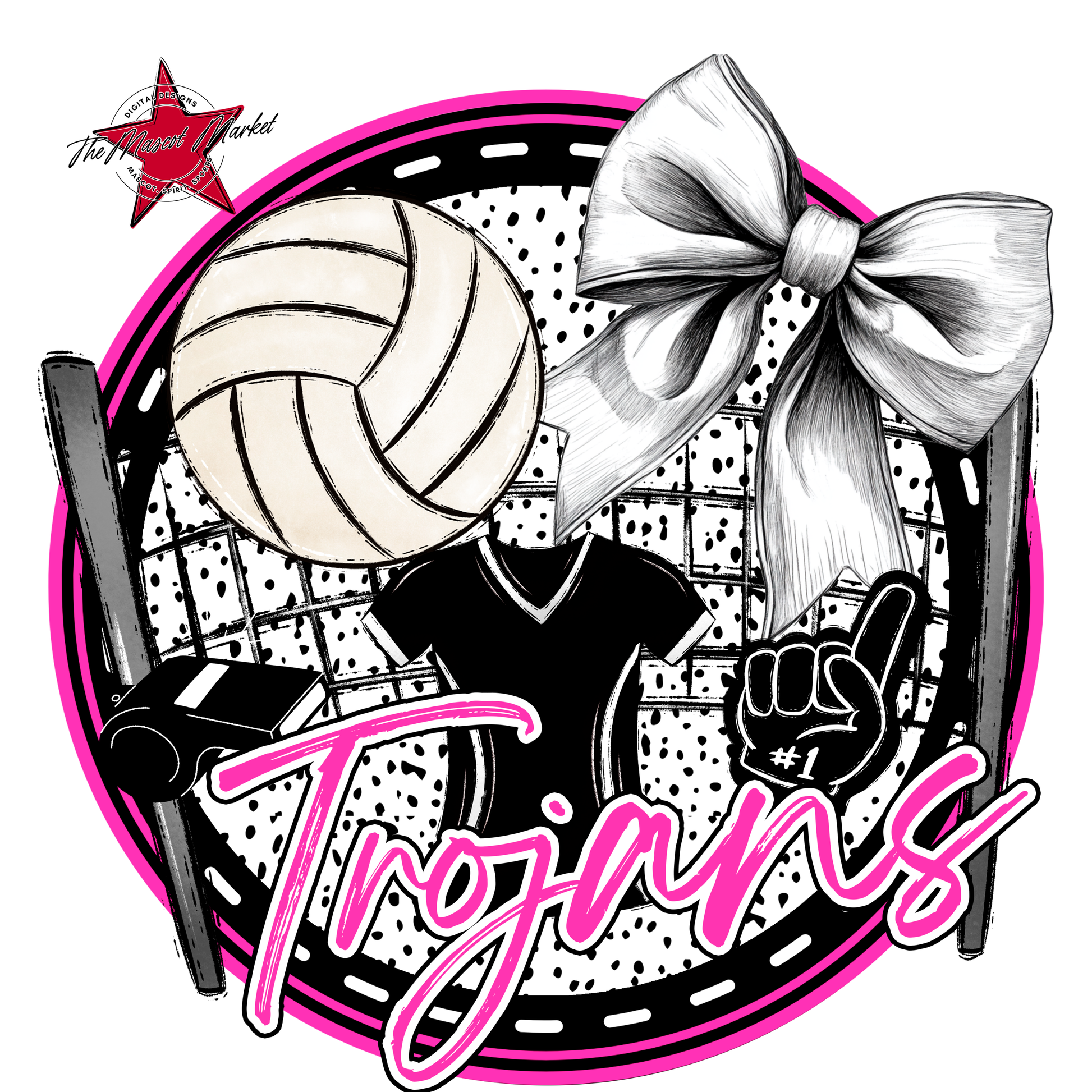 Trojans Circle Volleyball Design-Pink