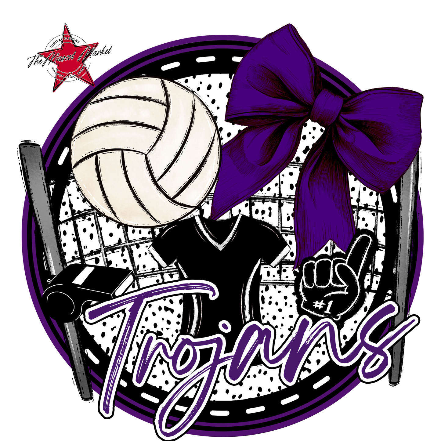 Trojans Circle Volleyball Design-Purple