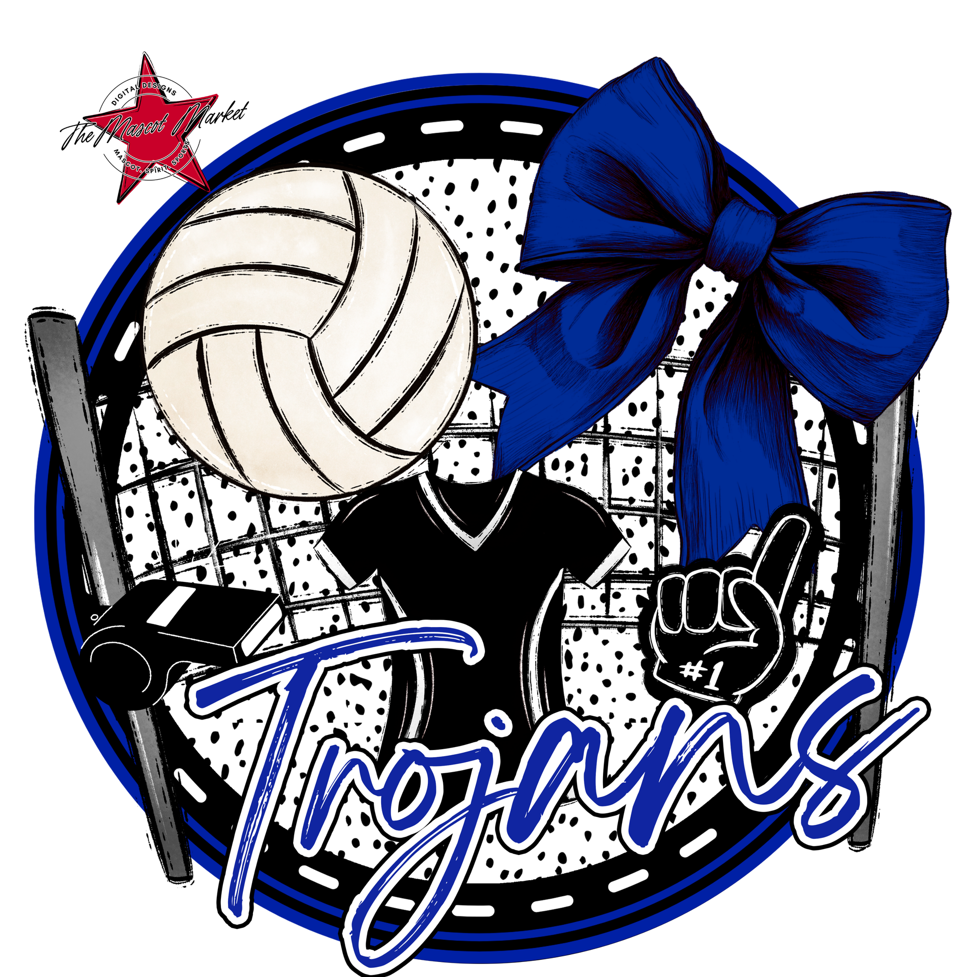 Trojans Circle Volleyball Design-Royal Blue