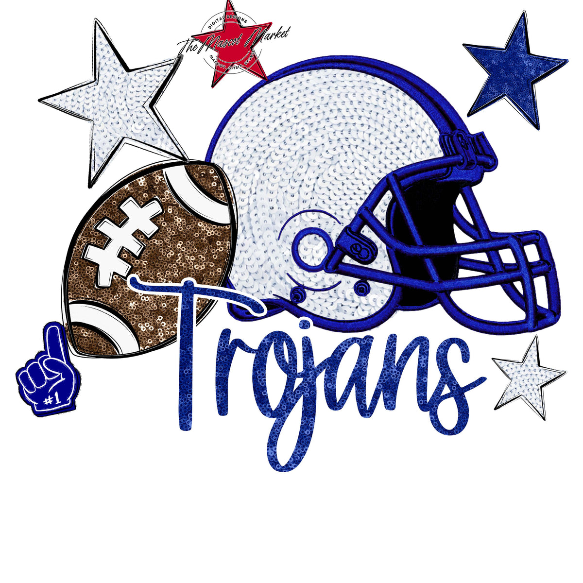 Trojans Football Embroidered Sequins Design-Blue