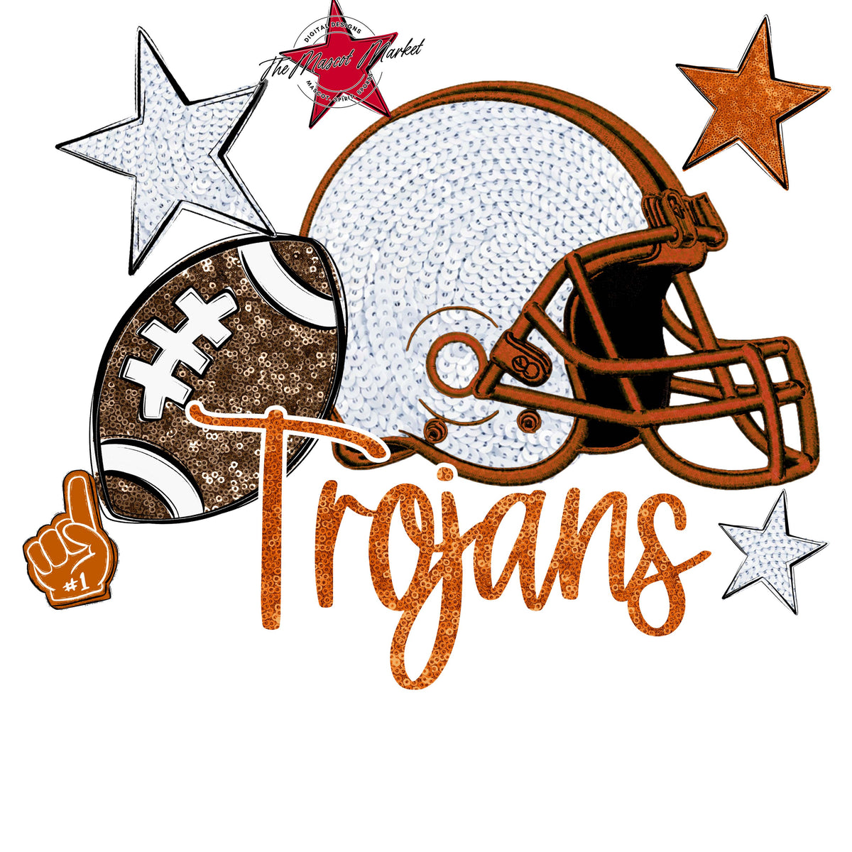 Trojans Football Embroidered Sequins Design-Burnt Orange