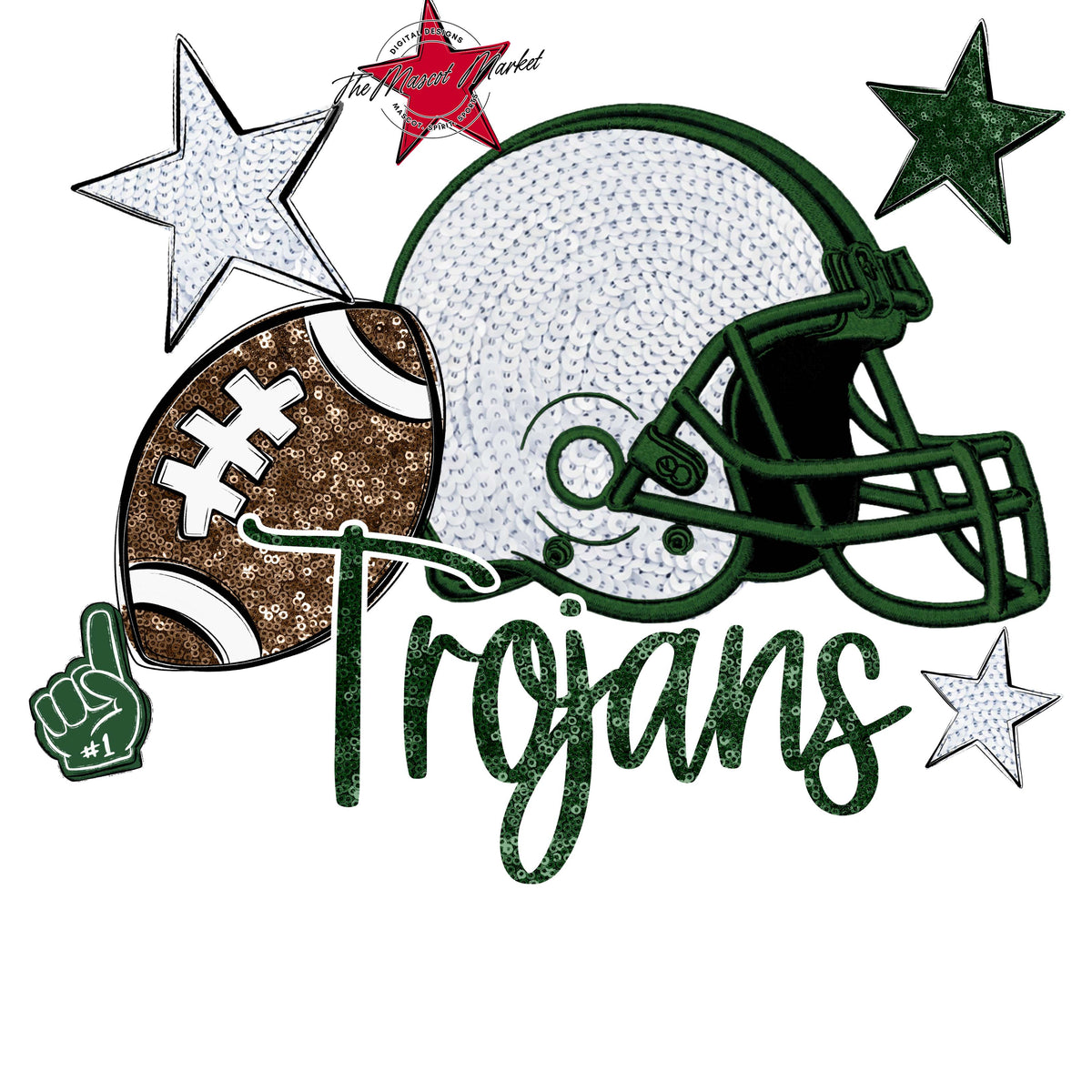 Trojans Football Embroidered Sequins Design-Green