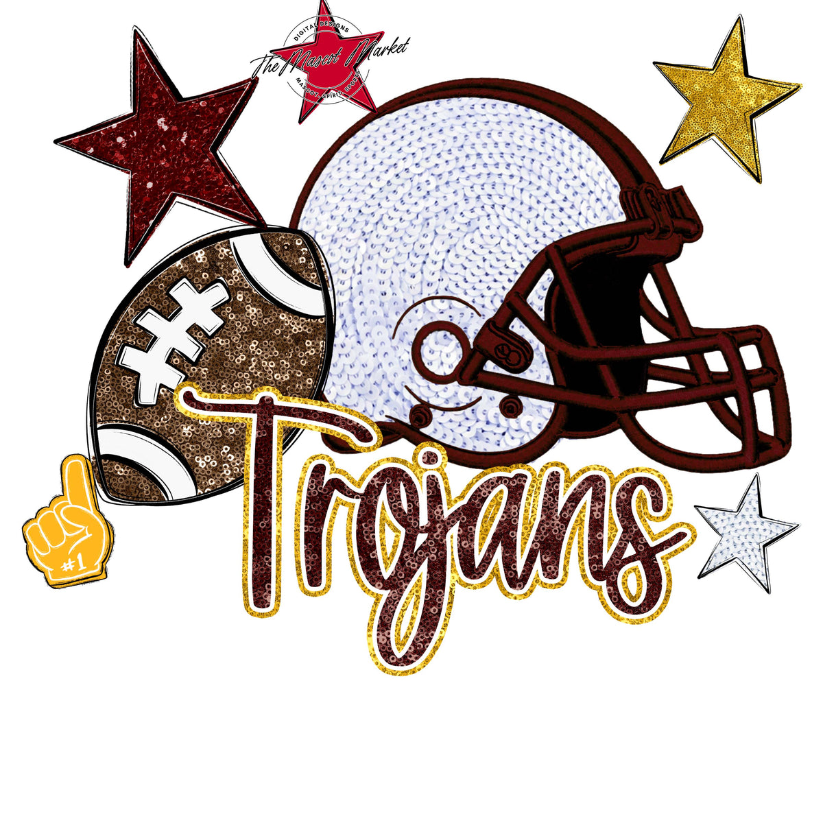 Trojans Football Embroidered Sequins Design-Maroon & Yellow
