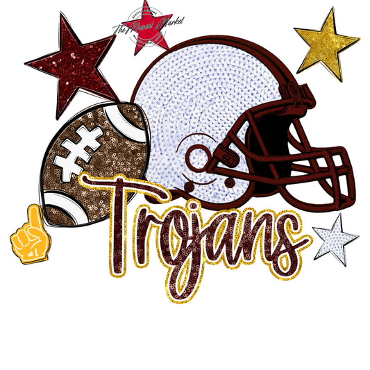 Trojans Football Embroidered Sequins Design-Maroon & Yellow
