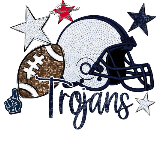Trojans Football Embroidered Sequins Design-Navy