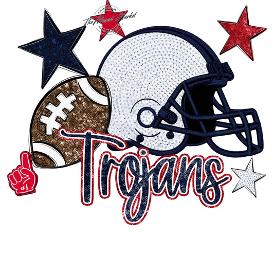 Trojans Football Embroidered Sequins Design-Navy & Red