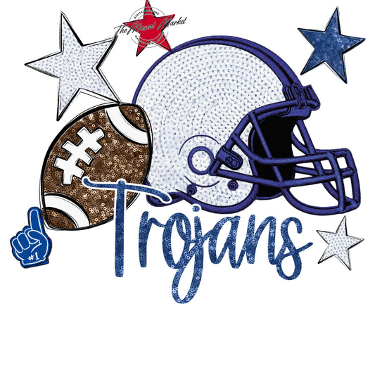 Trojans Football Embroidered Sequins Design-Off Blue
