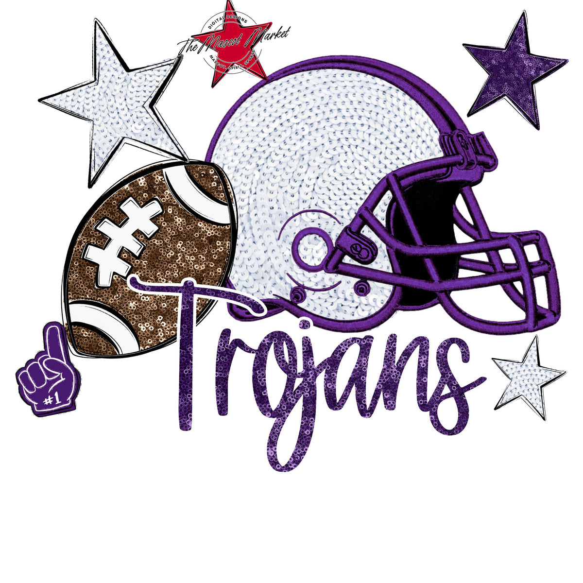 Trojans Football Embroidered Sequins Design-Purple