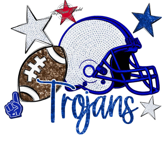 Trojans Football Embroidered Sequins Design-Royal Blue