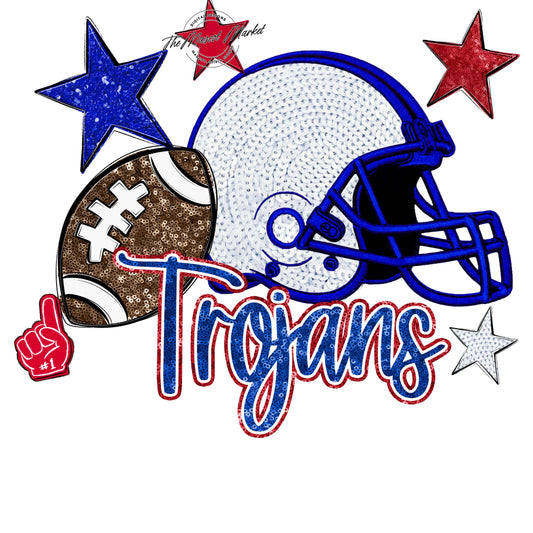 Trojans Football Embroidered Sequins Design-Royal Blue & Red