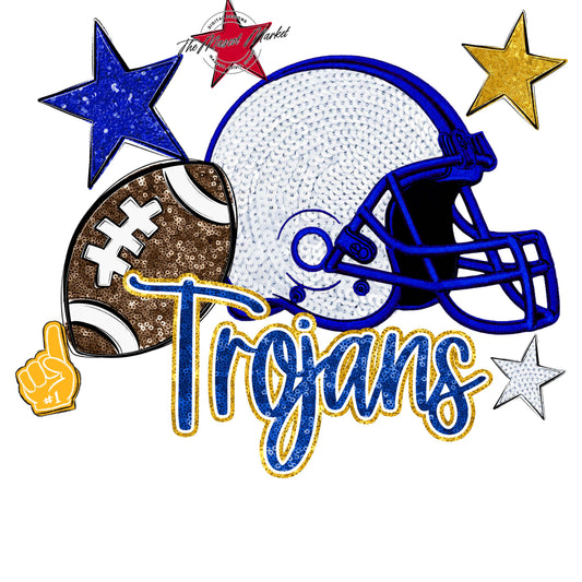Trojans Football Embroidered Sequins Design-Royal Blue & Yellow