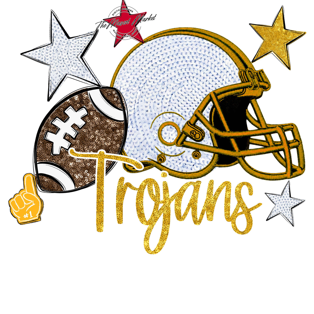 Trojans Football Embroidered Sequins Design-Yellow