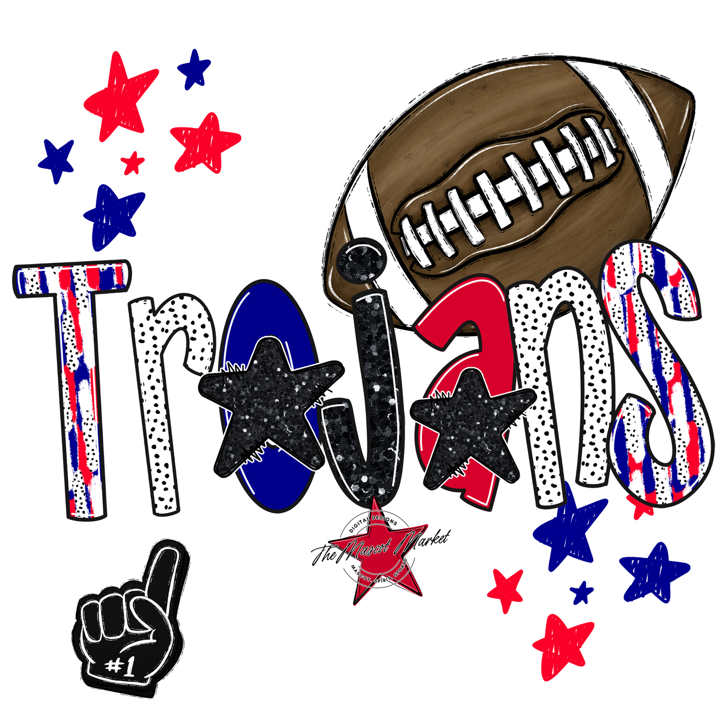 Trojans Football Scrape-Blue-Red