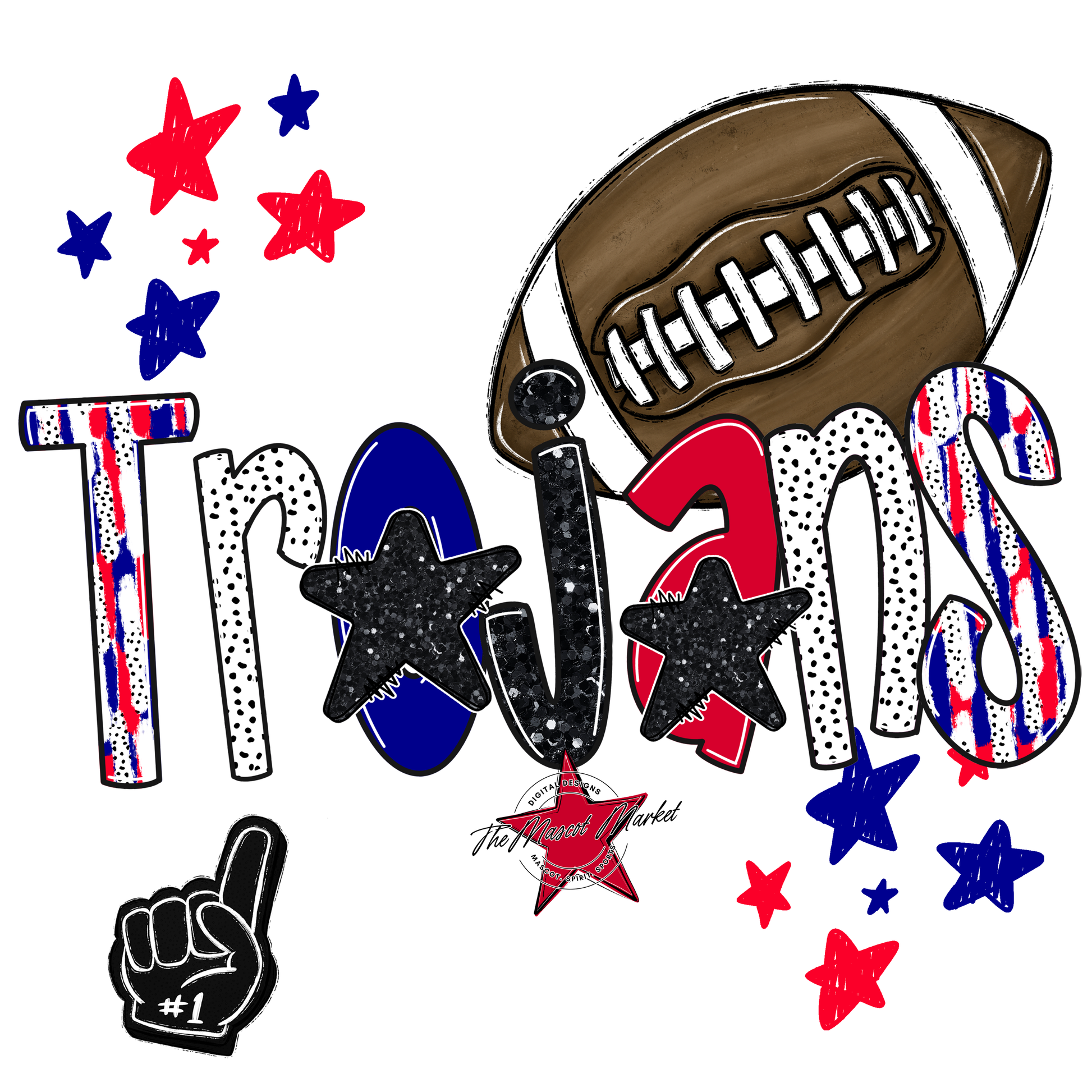 Trojans Football Scrape-Blue-Red