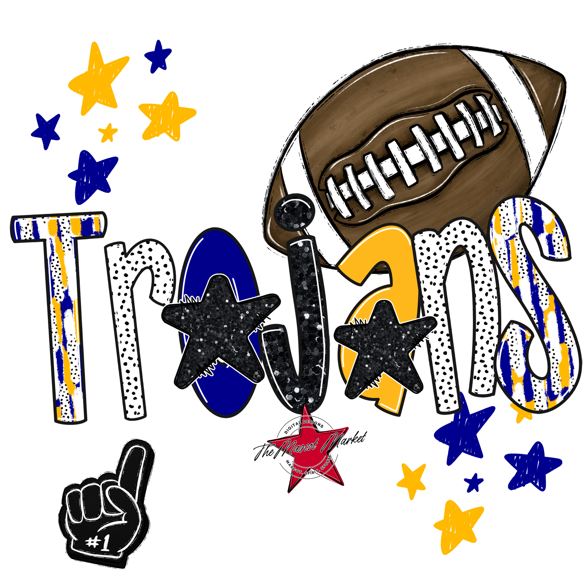 Trojans Football Scrape-Blue-Yellow