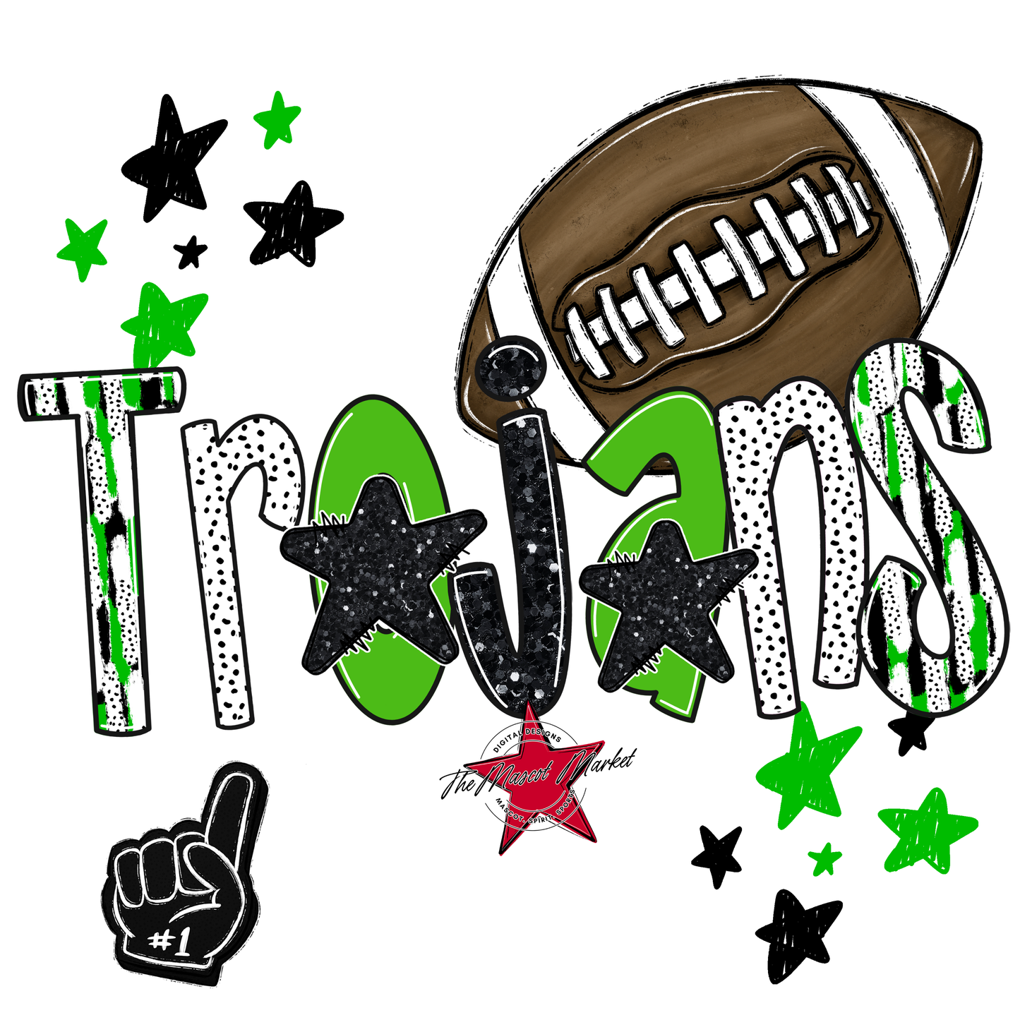 Trojans Football Scrape-Bright Green