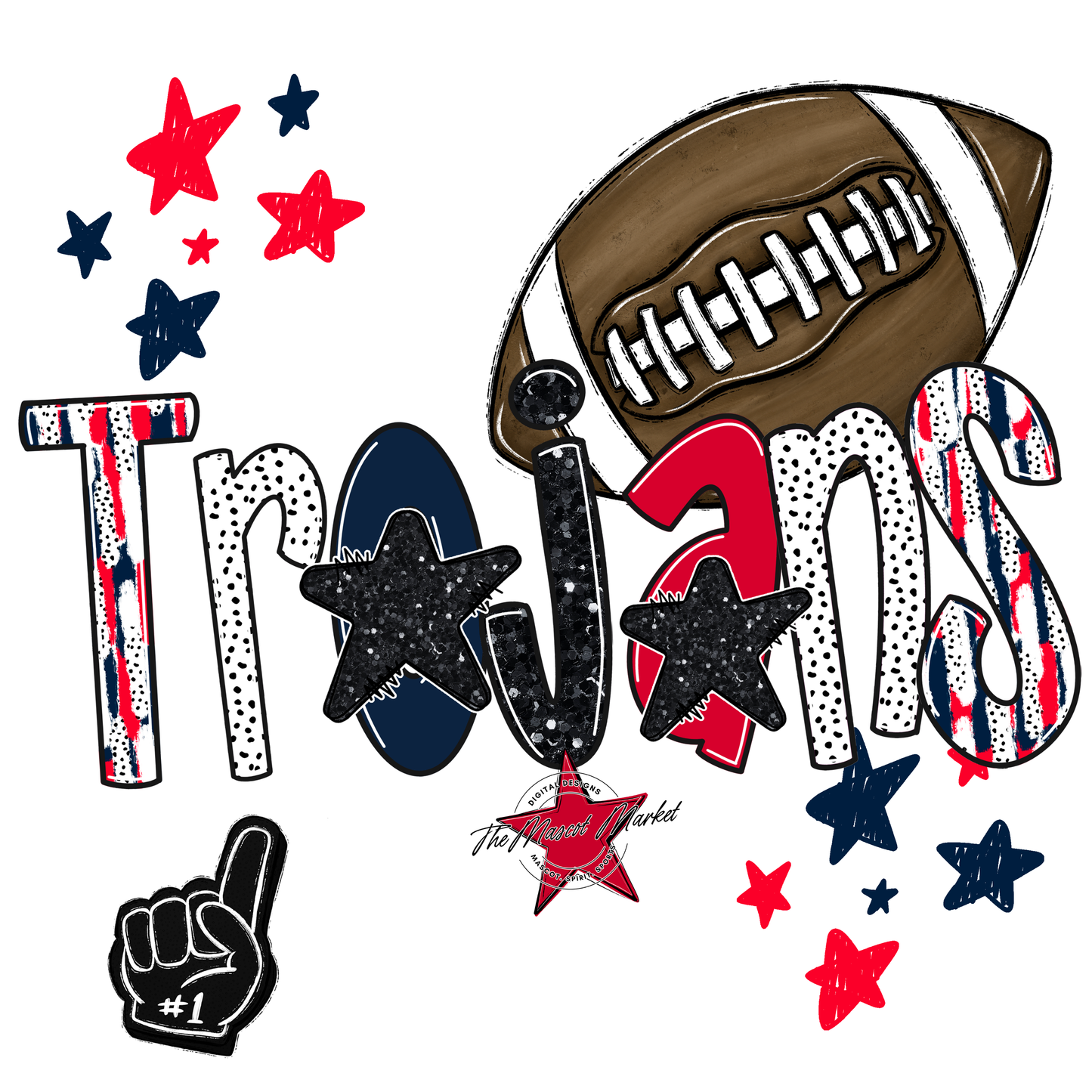 Trojans Football Scrape-Navy-Red