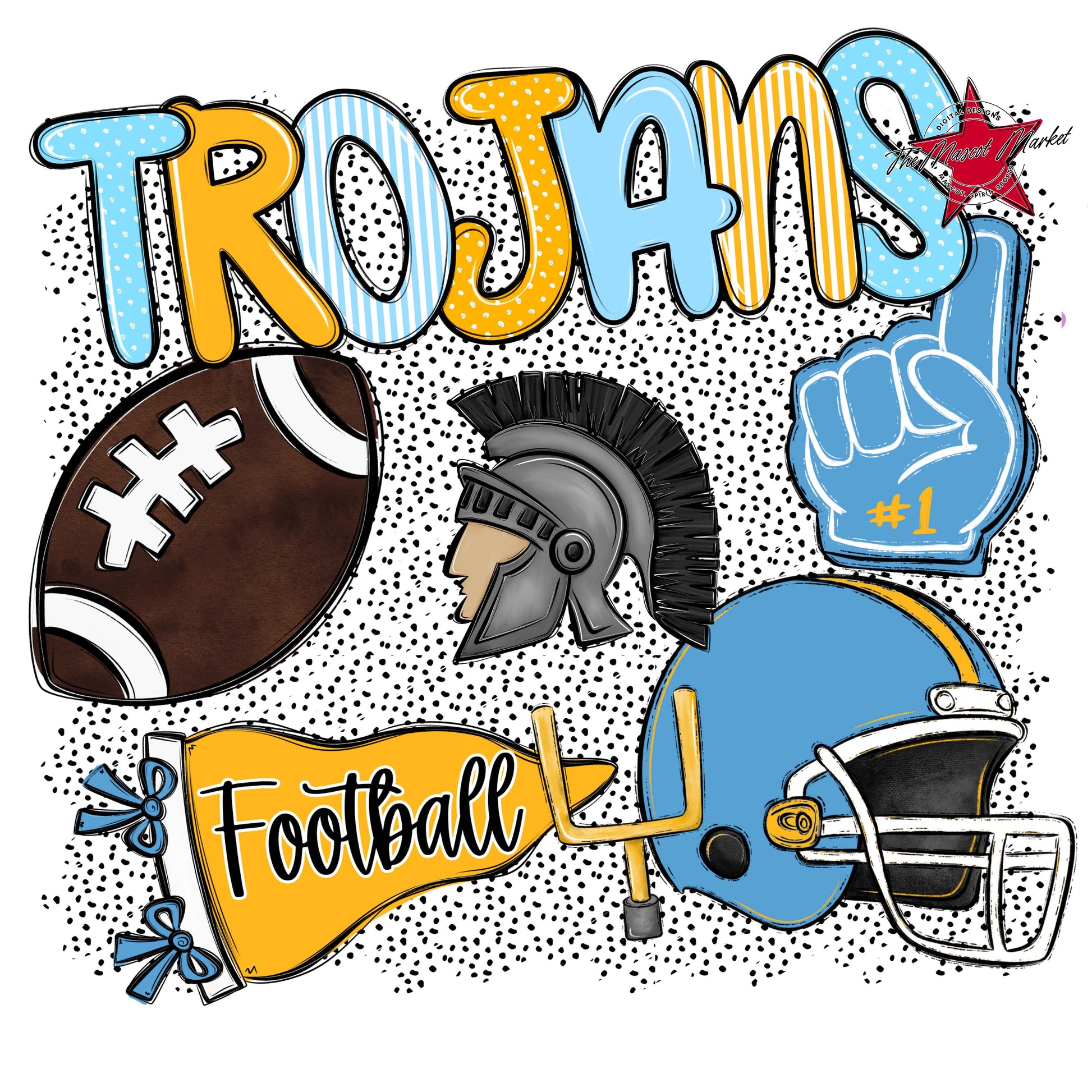 Trojans Football Spirit-Columbia Blue & Yellow