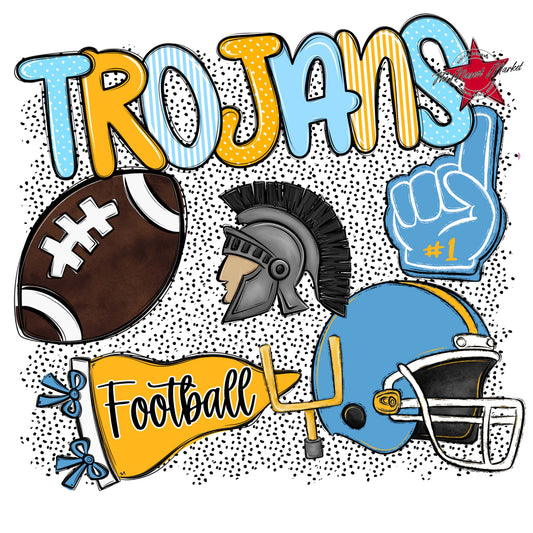 Trojans Football Spirit-Columbia Blue & Yellow