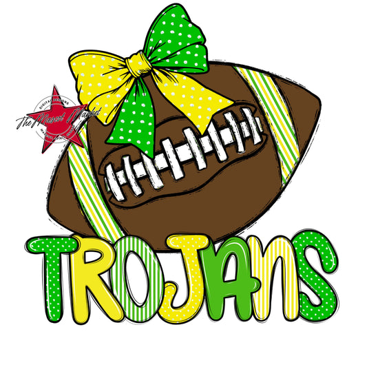 Trojans Football Spirit Design-Bright Green & Bright Yellow