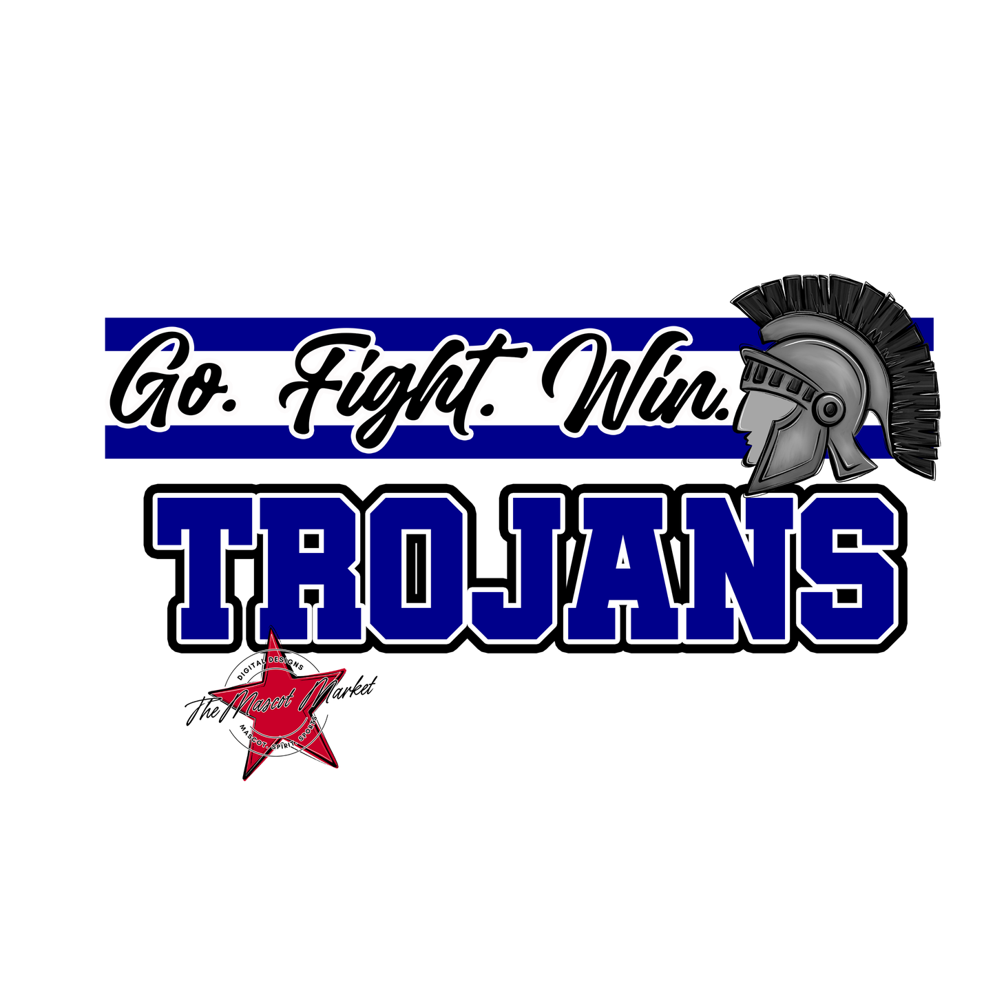 Trojans Go Fight Win Mascot Lines-Blue