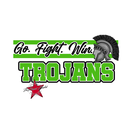 Trojans Go Fight Win Mascot Lines-Bright Green