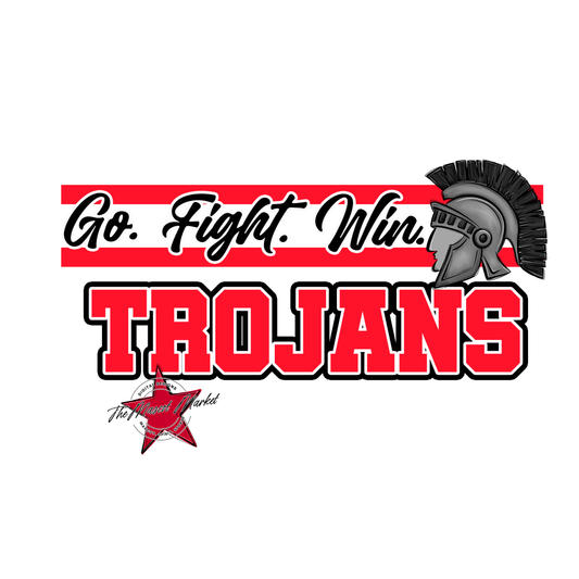 Trojans Go Fight Win Mascot Lines-Bright Red