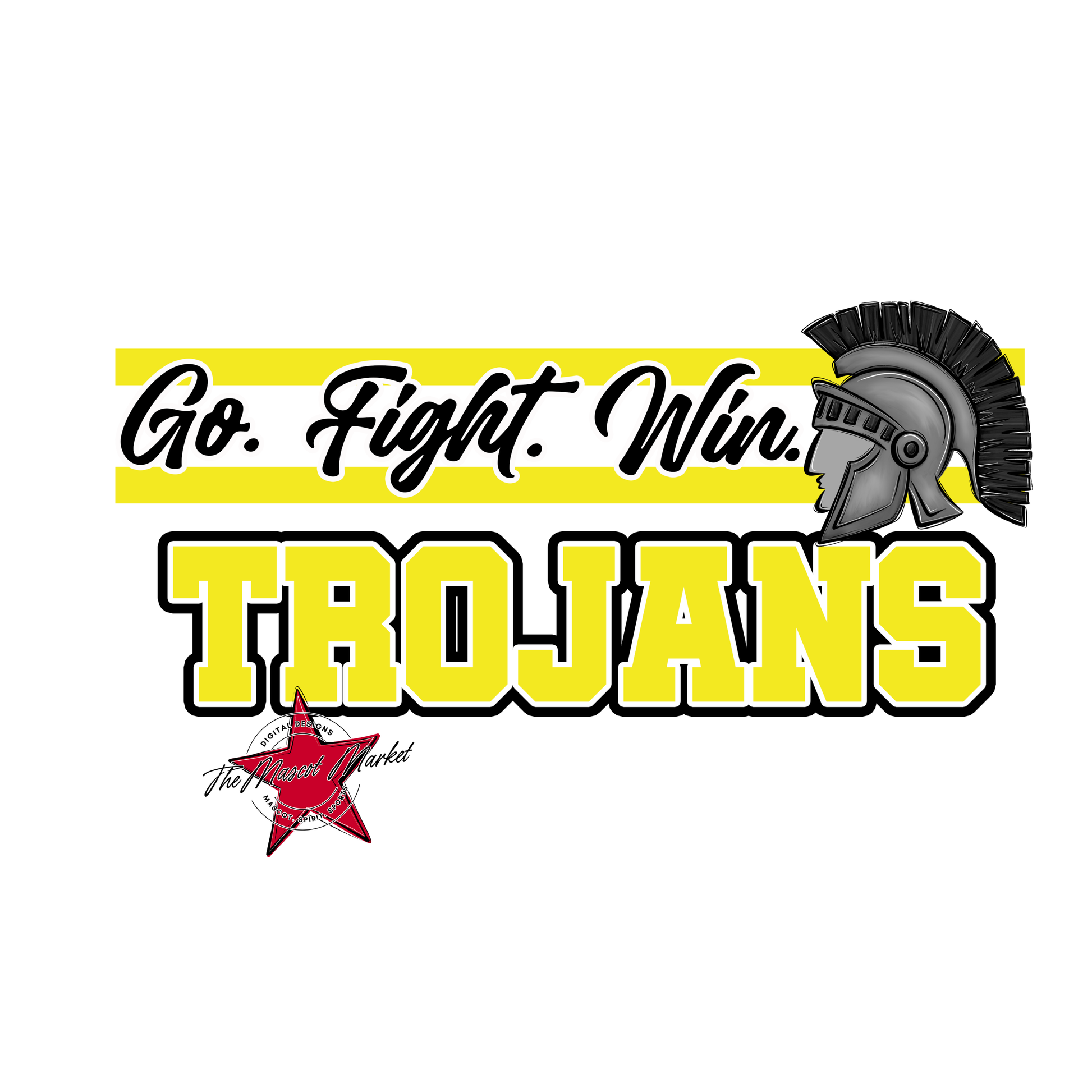 Trojans Go Fight Win Mascot Lines-Bright Yellow