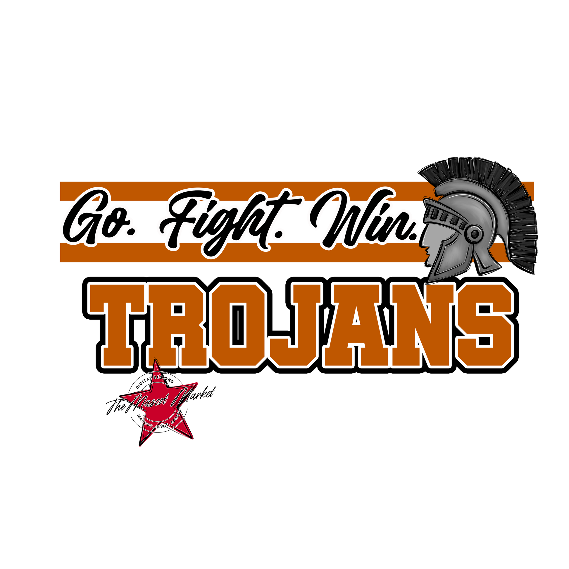Trojans Go Fight Win Mascot Lines-Burnt Orange