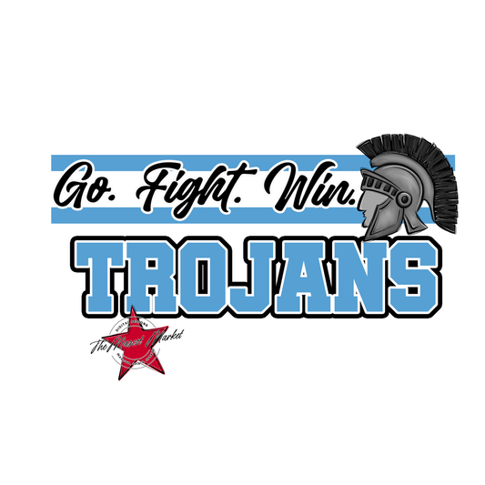 Trojans Go Fight Win Mascot Lines-Carolina Blue