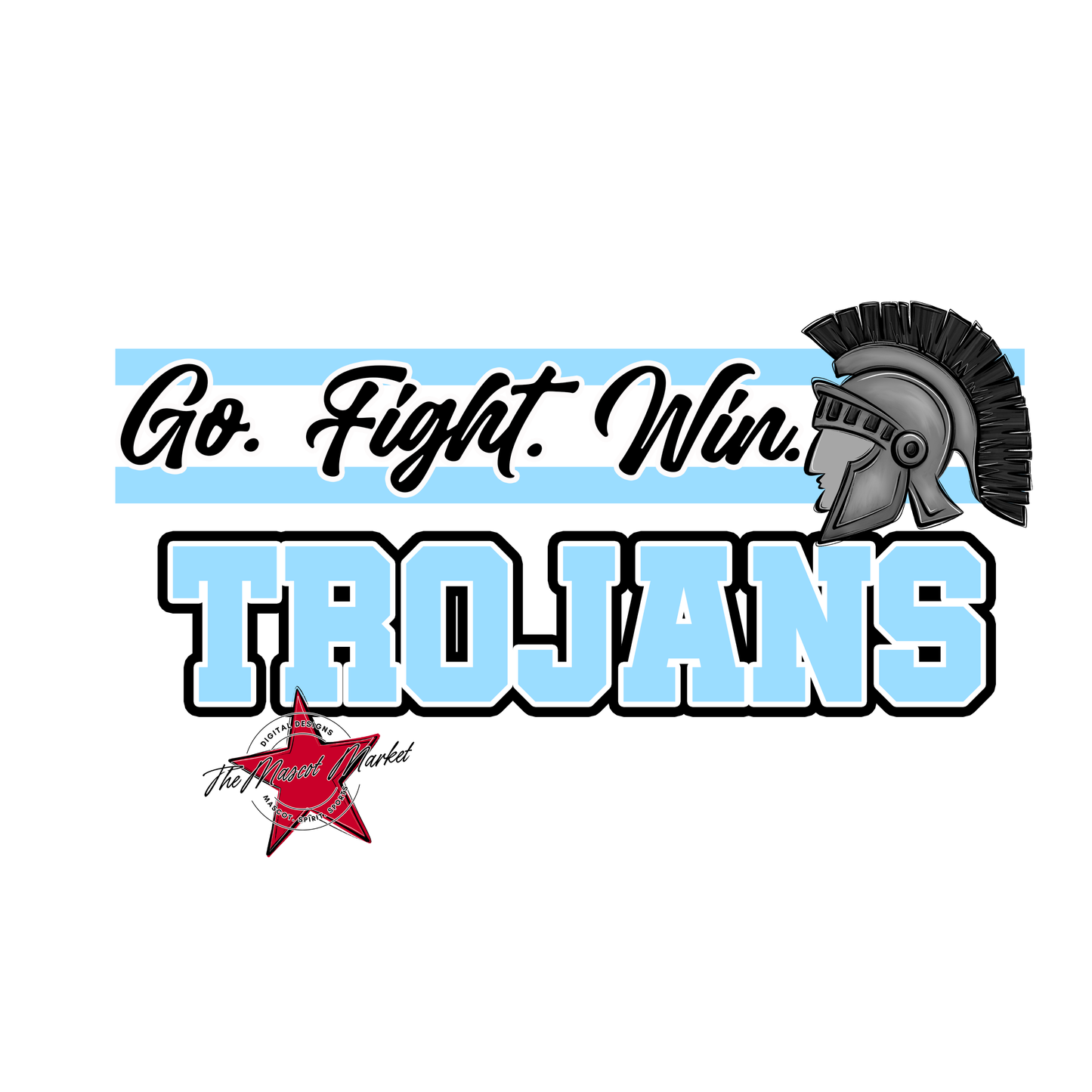 Trojans Go Fight Win Mascot Lines-Columbia Blue