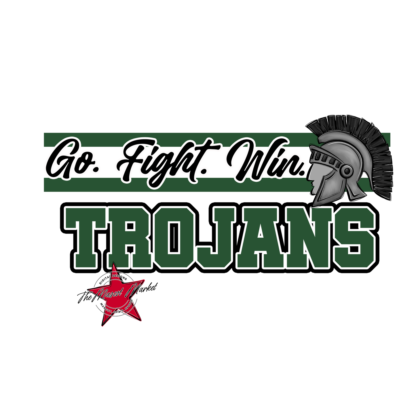 Trojans Go Fight Win Mascot Lines-Green