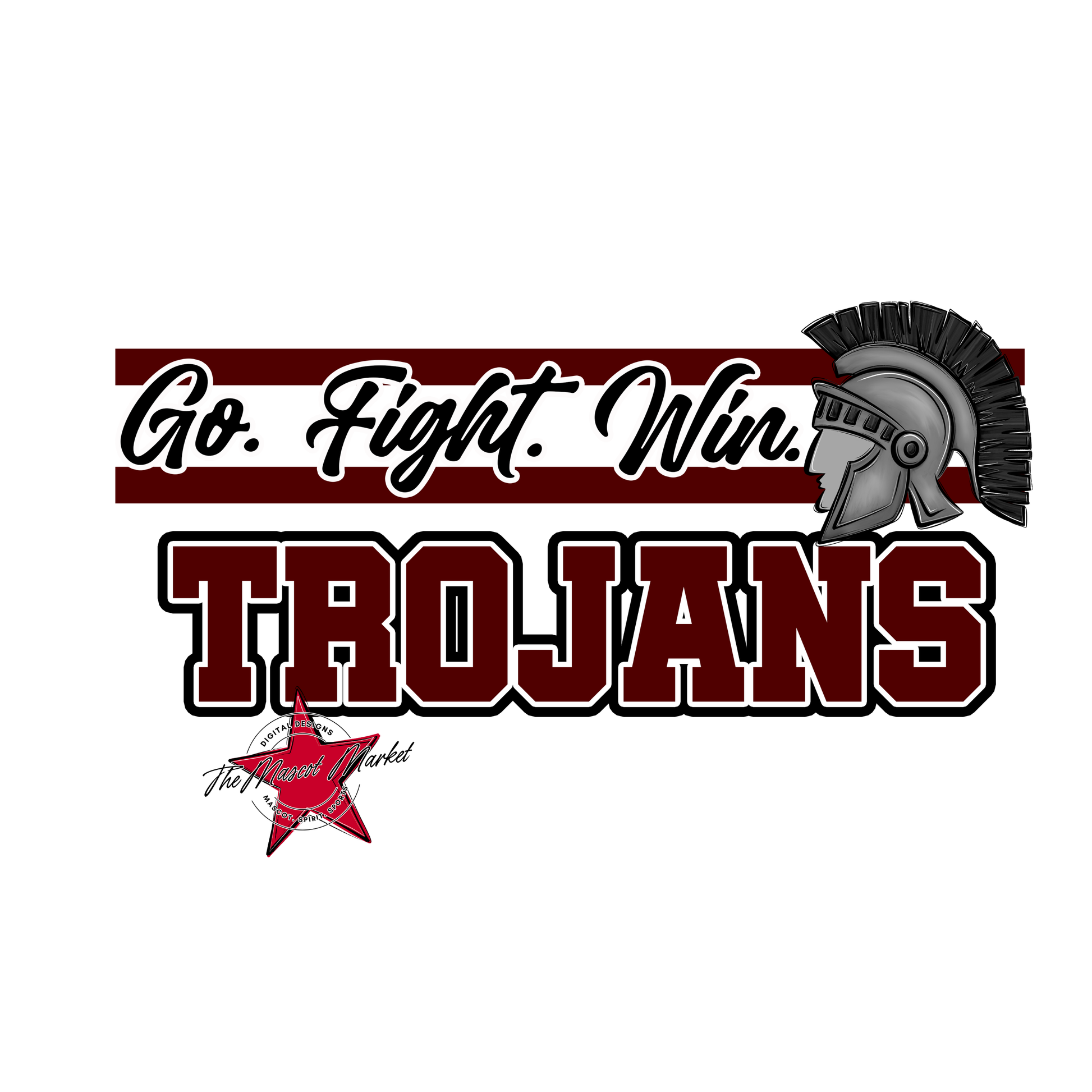 Trojans Go Fight Win Mascot Lines-Maroon