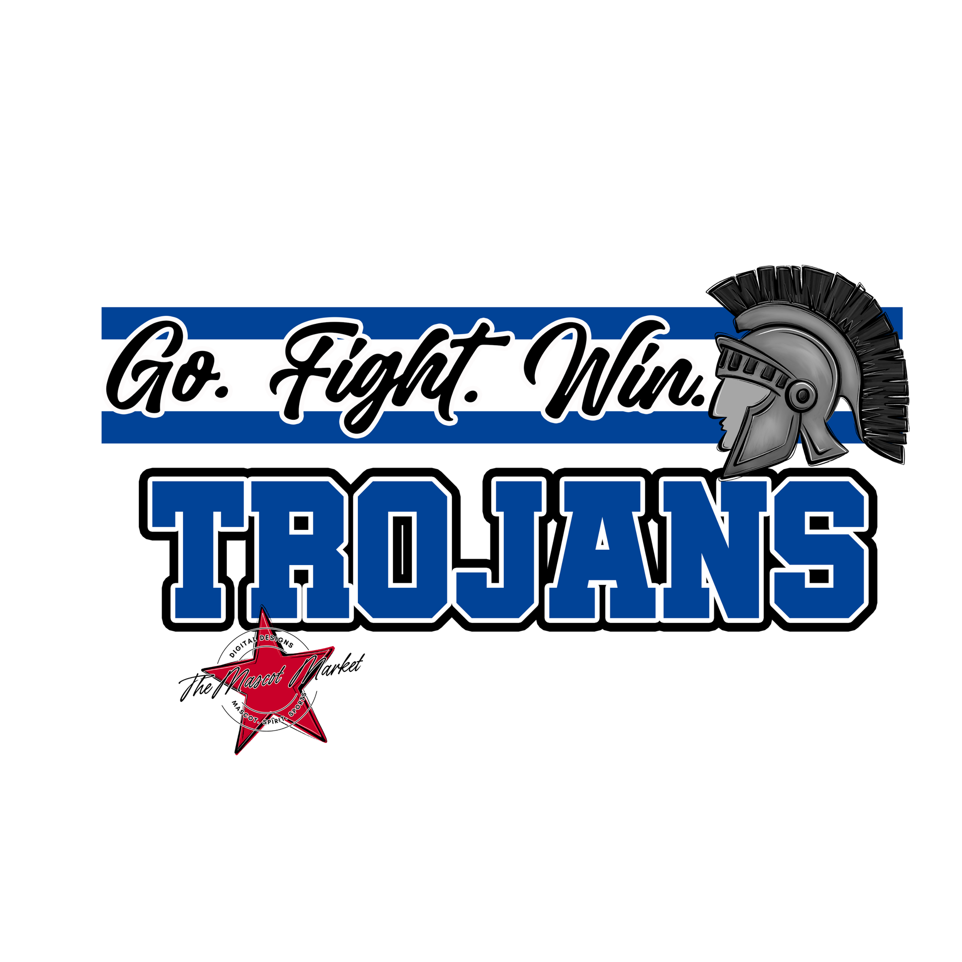 Trojans Go Fight Win Mascot Lines-Off Blue