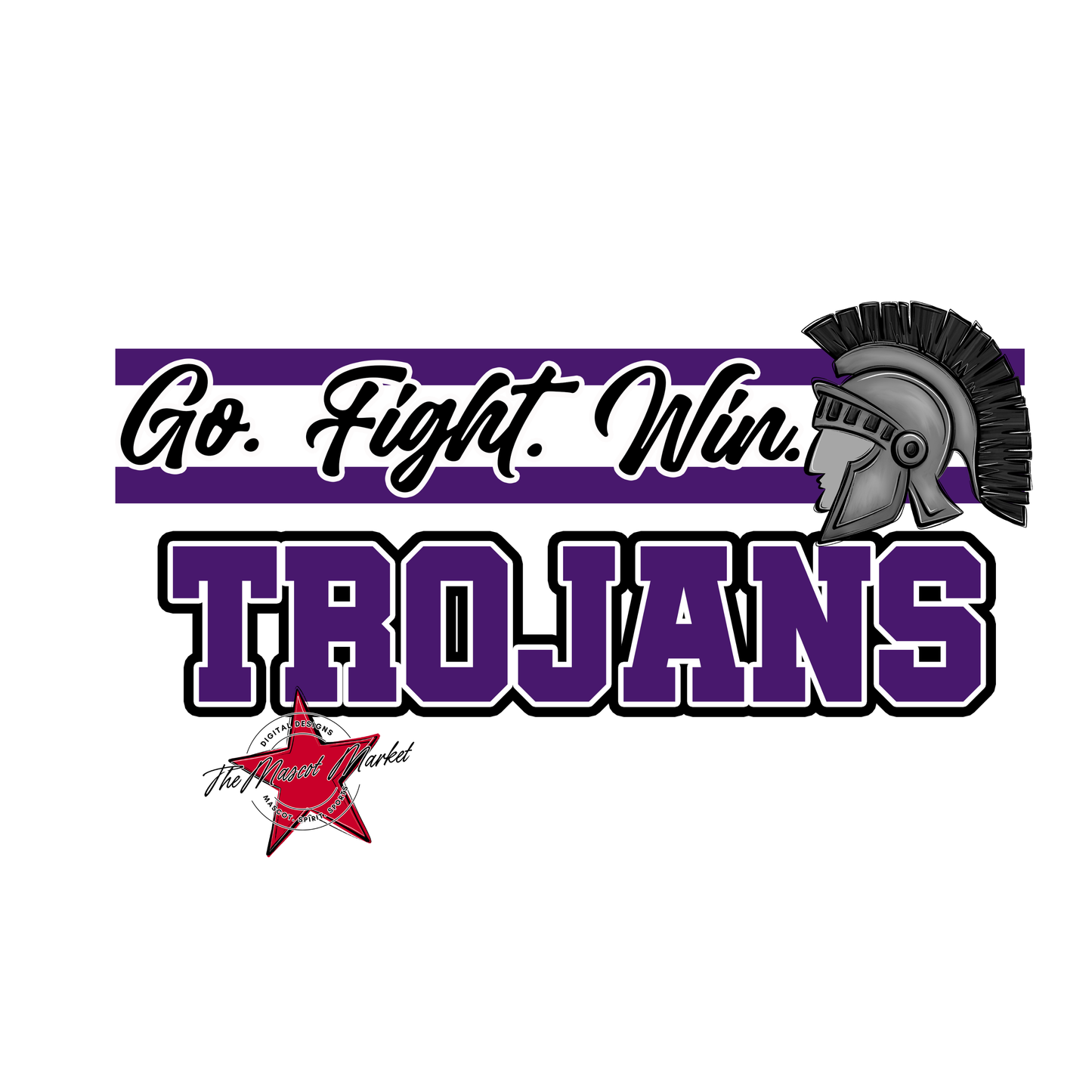 Trojans Go Fight Win Mascot Lines-Purple