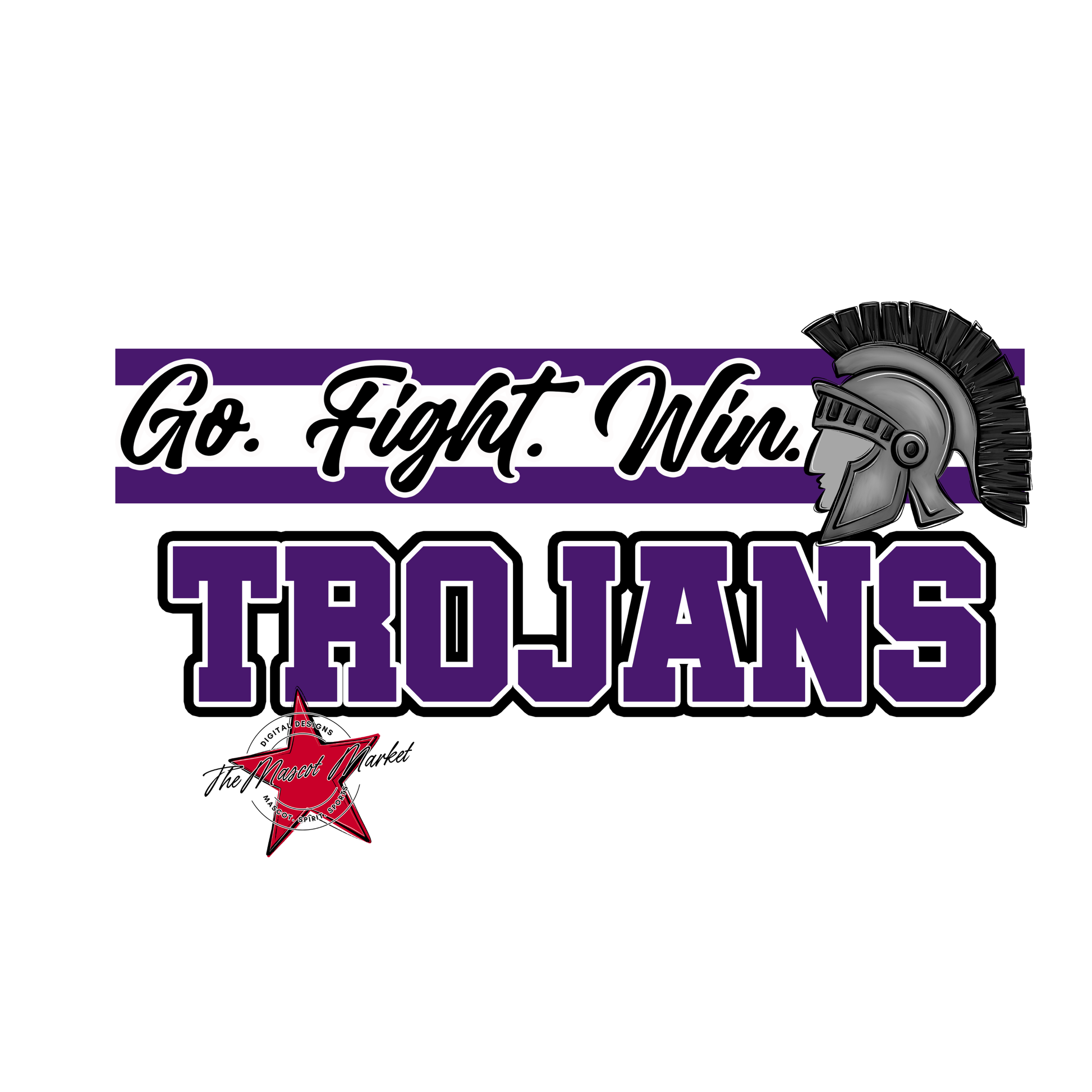 Trojans Go Fight Win Mascot Lines-Purple