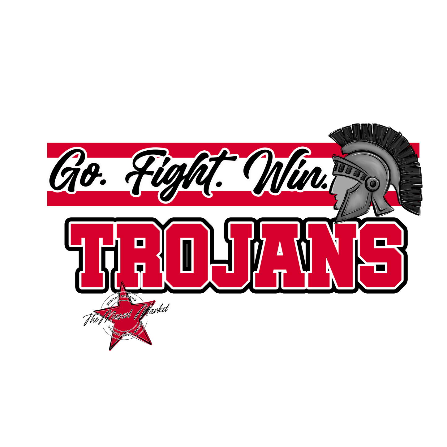 Trojans Go Fight Win Mascot Lines-Red