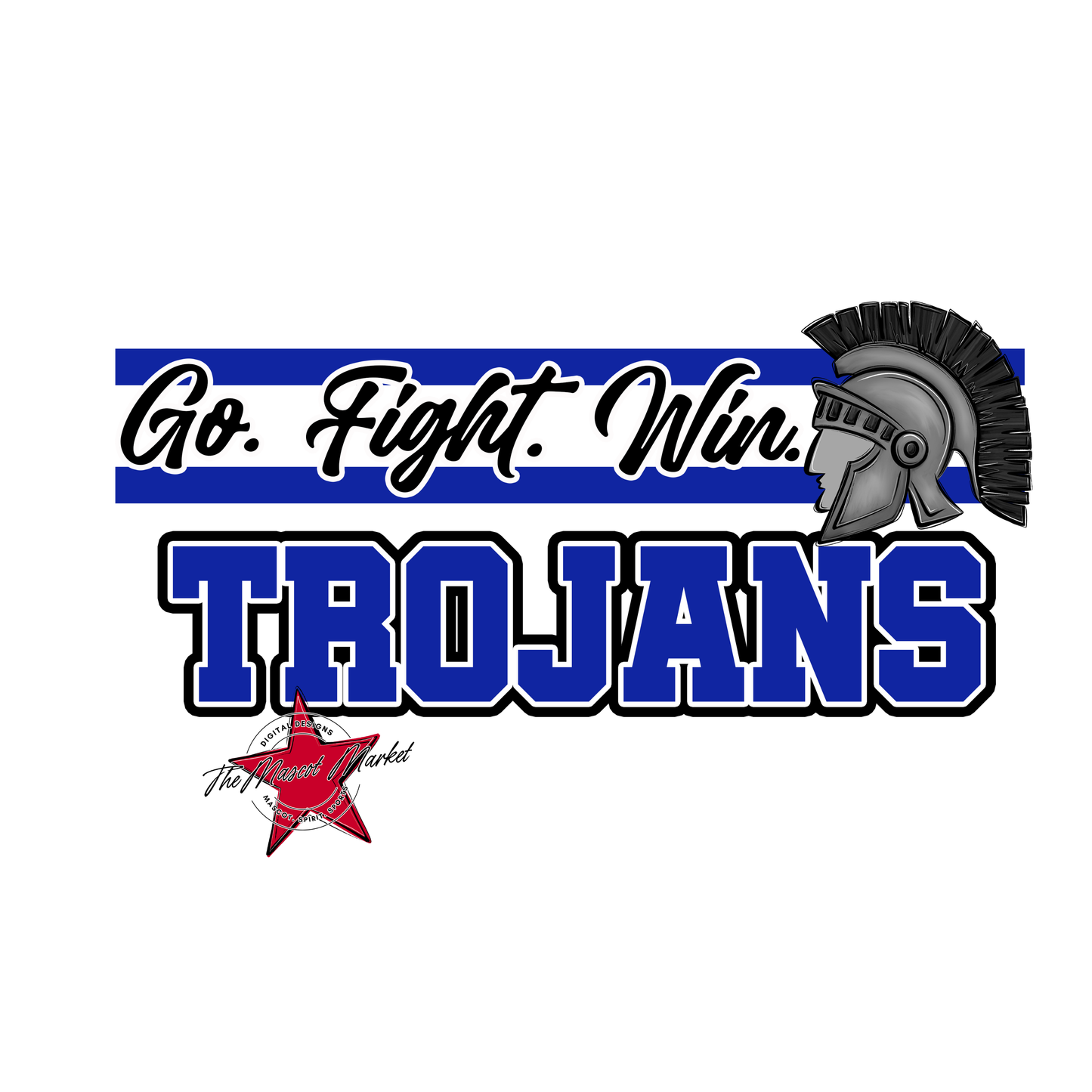 Trojans Go Fight Win Mascot Lines-Royal Blue