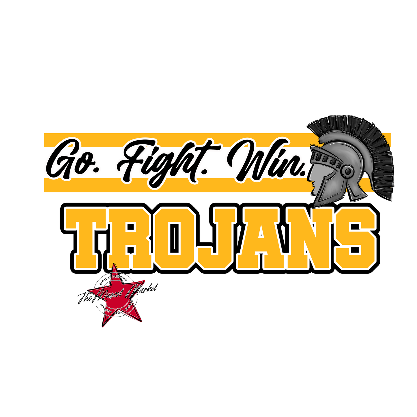 Trojans Go Fight Win Mascot Lines-Yellow
